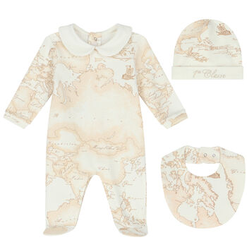 Ivory & Beige Geo Map Babygrow Set