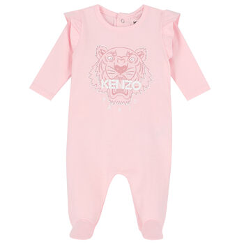 Baby Girls Pink Tiger Logo Babygrow