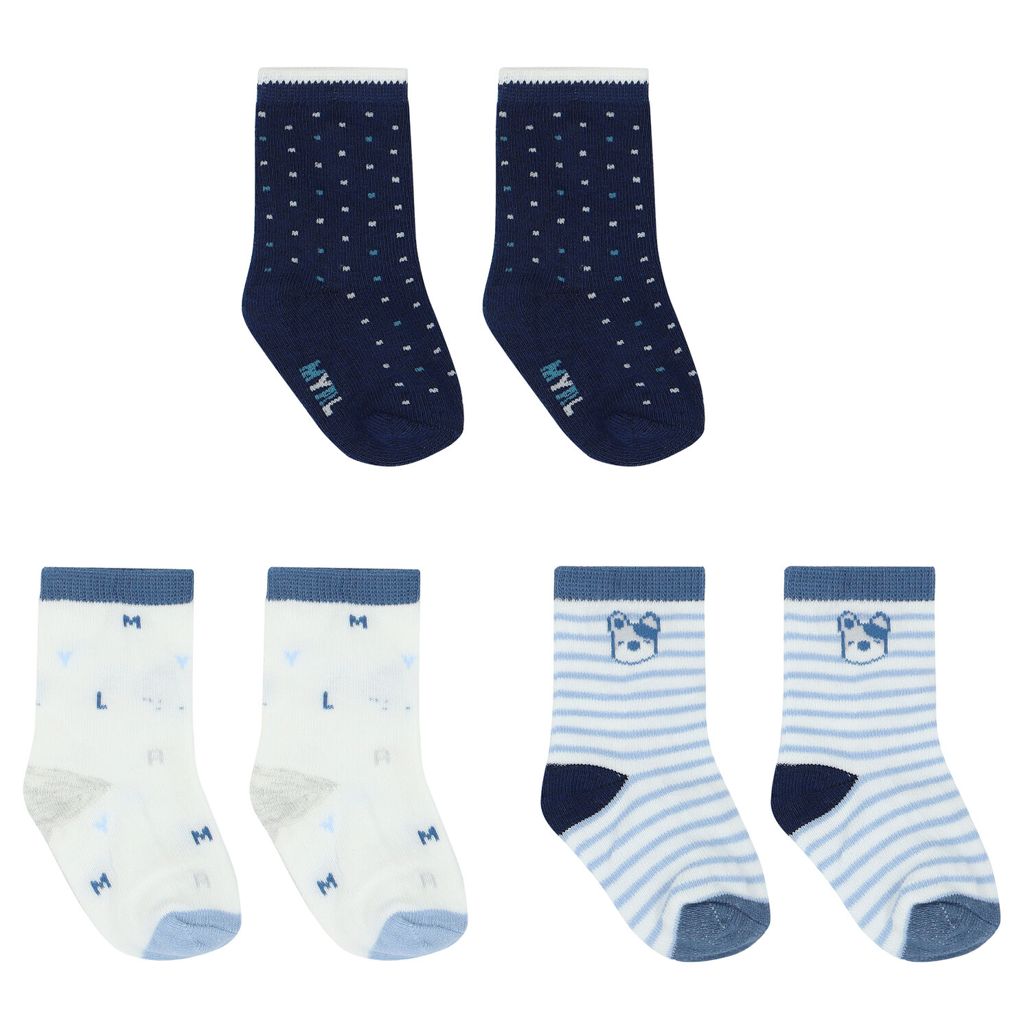 Baby Boys Navy & White Socks ( 3-Pack ), 1, hi-res