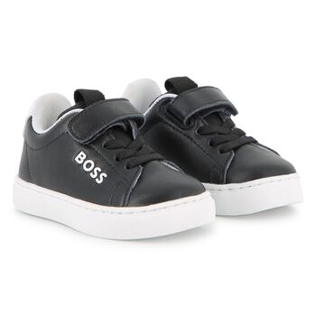 Boys Black & White Logo Trainers