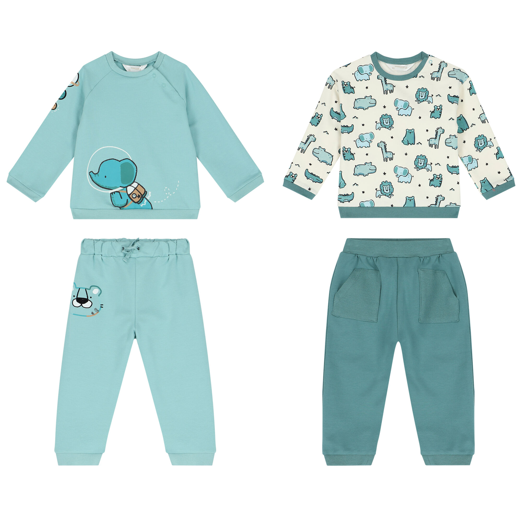 Mayoral Baby Boys Green Ivory Tracksuits 2 Pack Junior Couture UAE