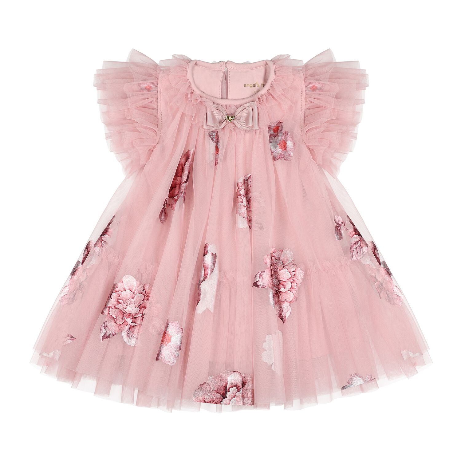 Baby Girls Pink Tulle Floral Dottie Dress, 1, hi-res