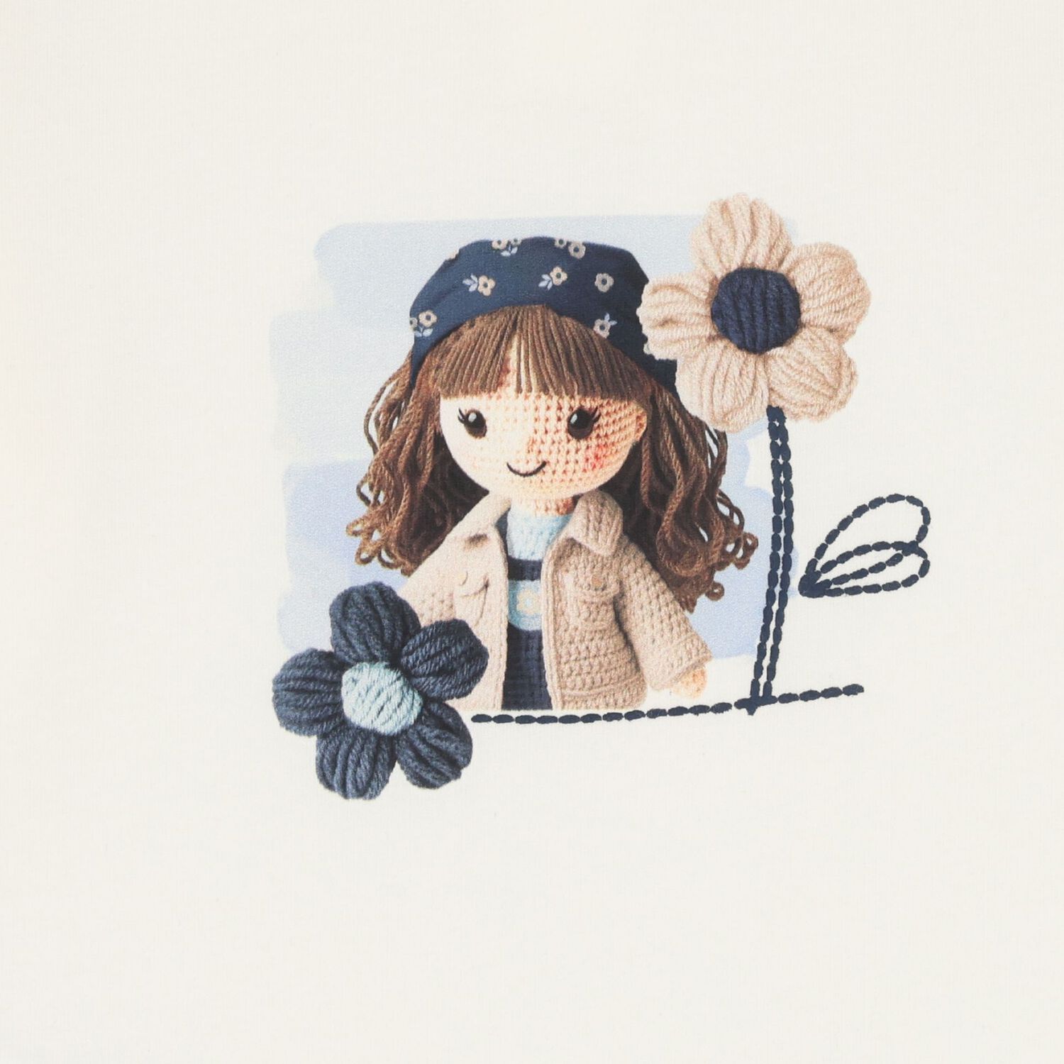 Younger Girls Ivory & Navy Blue Floral Tracksuit Set, 2, hi-res