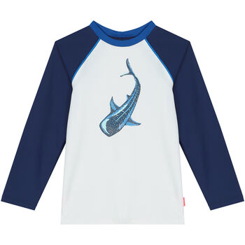 Boys White & Blue Shark Long Sleeve Rash Vest