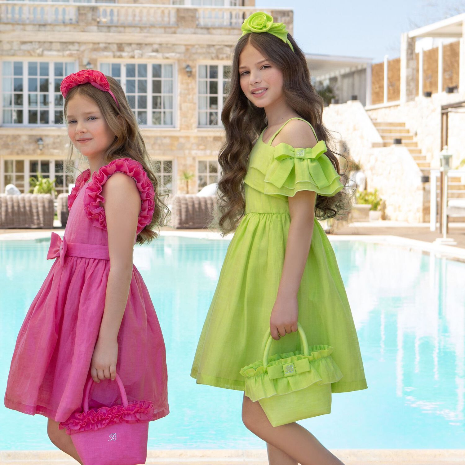 Girls Green Logo Ruffled Hand Bag, 1, hi-res image number null