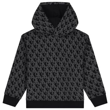 Boys Black & Grey Logo Hooded Top