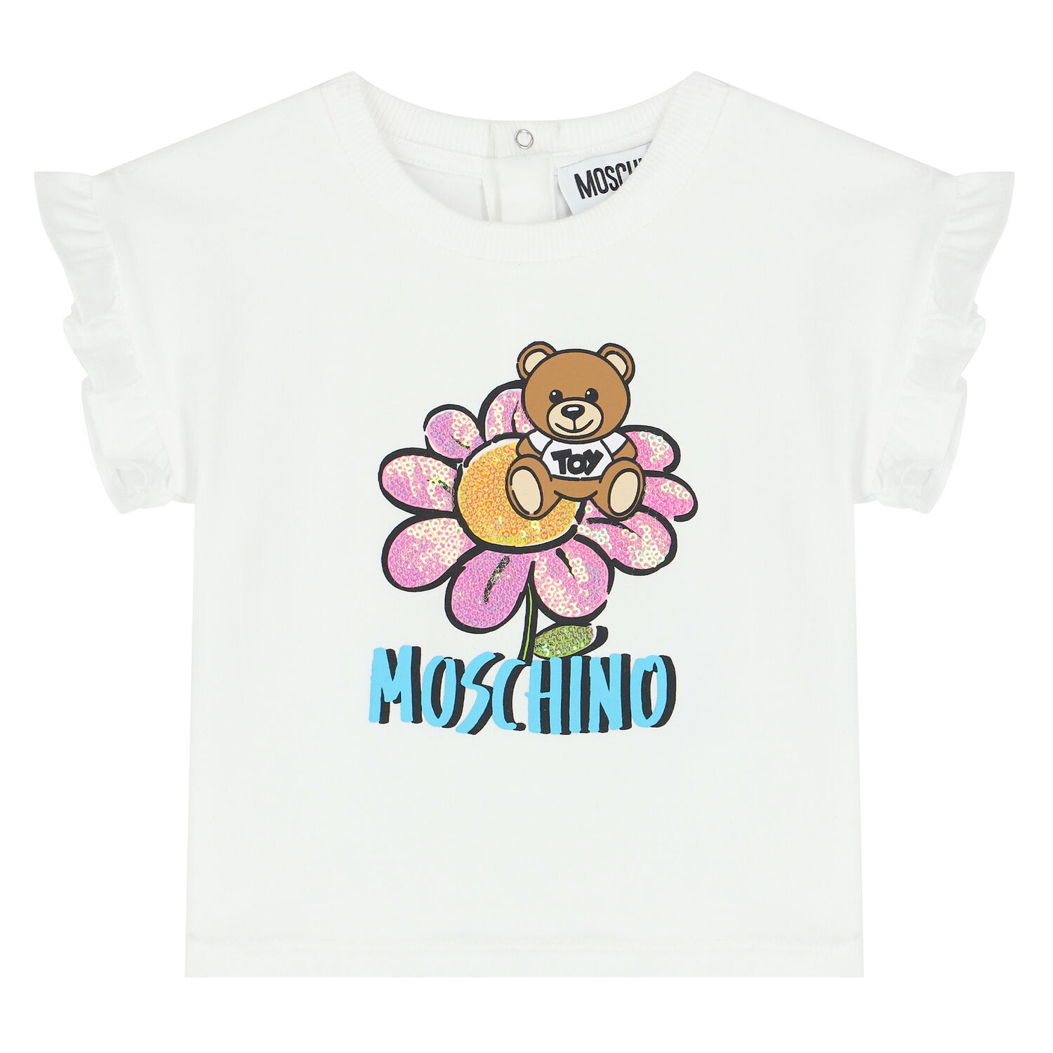 طقم شورت بشعار تيدي باللون الأبيض والوردي للبنات, 1, hi-res