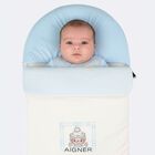 Baby Boys Ivory & Blue Teddy Bear Logo Nest, 2, hi-res