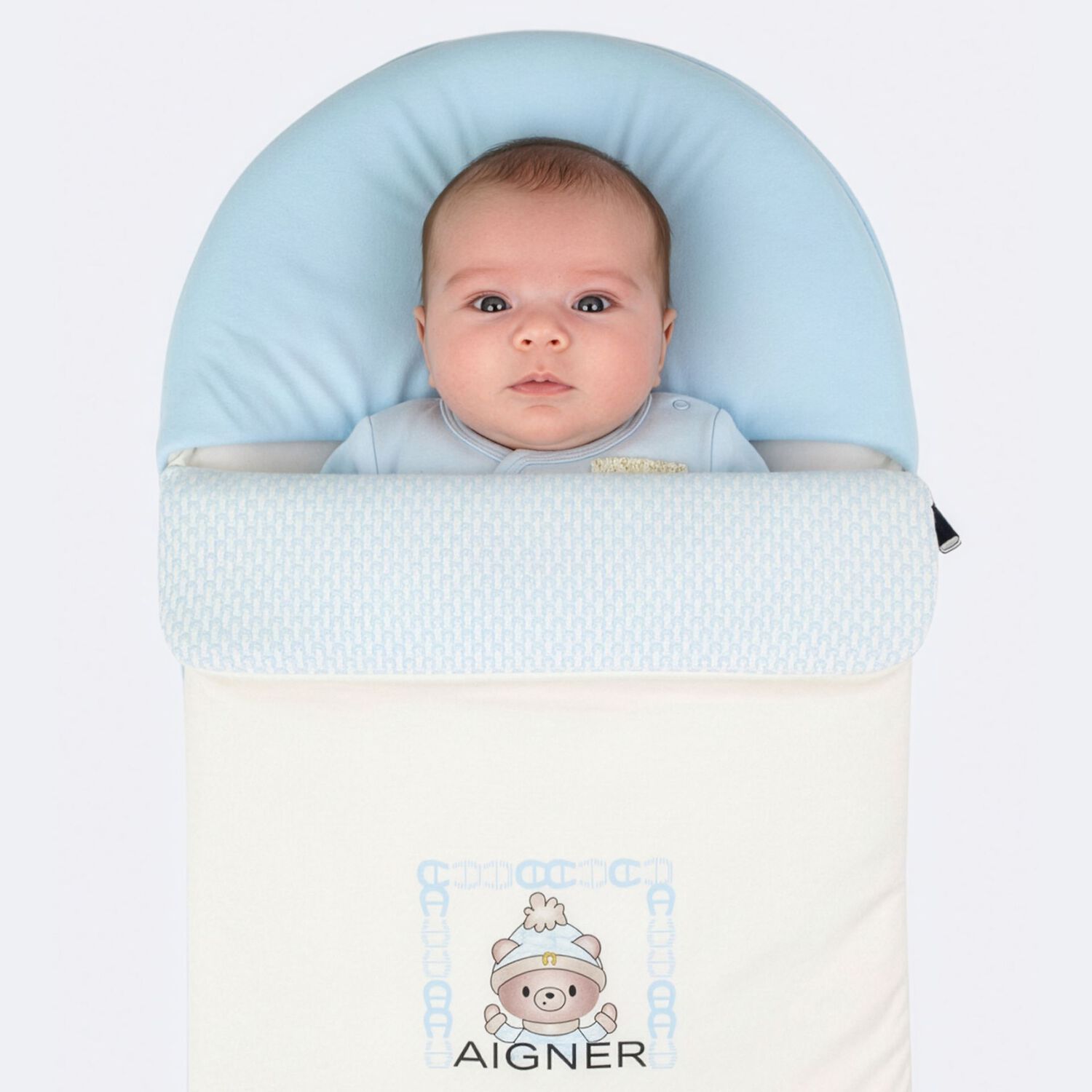 Baby Boys Ivory & Blue Teddy Bear Logo Nest, 2, hi-res