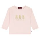 Younger Girls Pink & Gold Teddy Bear Logo Long Sleeve Top , 2, hi-res