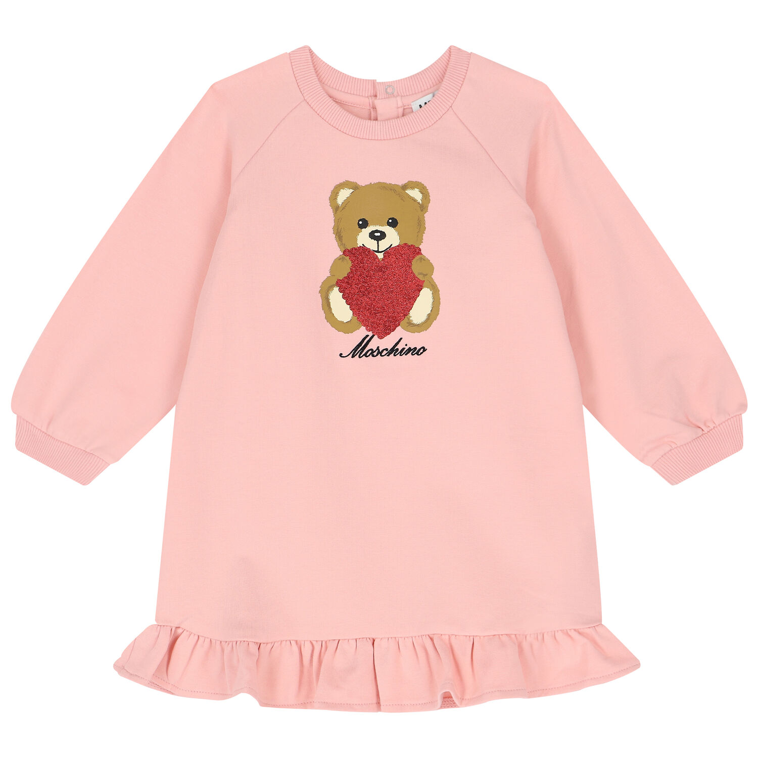 Younger Girls Pink Teddy Bear Logo Dress, 1, hi-res