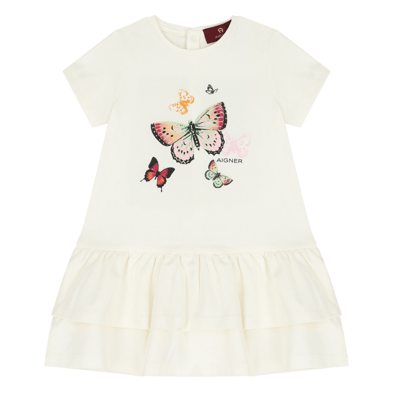 Younger Girls Ivory Butterflies Logo Dress, 1, hi-res
