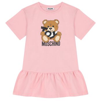 Girls Pink Teddy Bear Logo Dress