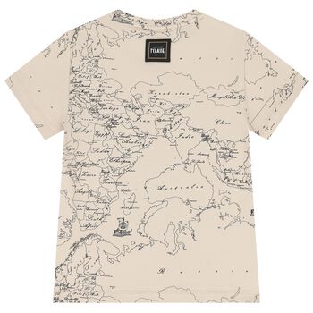 Boys Beige Compass Geo Map T-Shirt