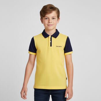 Boys Yellow & Navy Blue Logo Polo Shirt