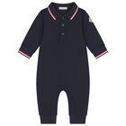 Baby Boys Navy Blue Logo Polo Romper, 1, hi-res