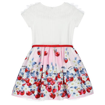 Girls White & Pink Floral Cherry Dress
