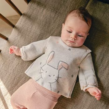 Baby Girls Grey & Pink Bunny 2 Piece Babygrow