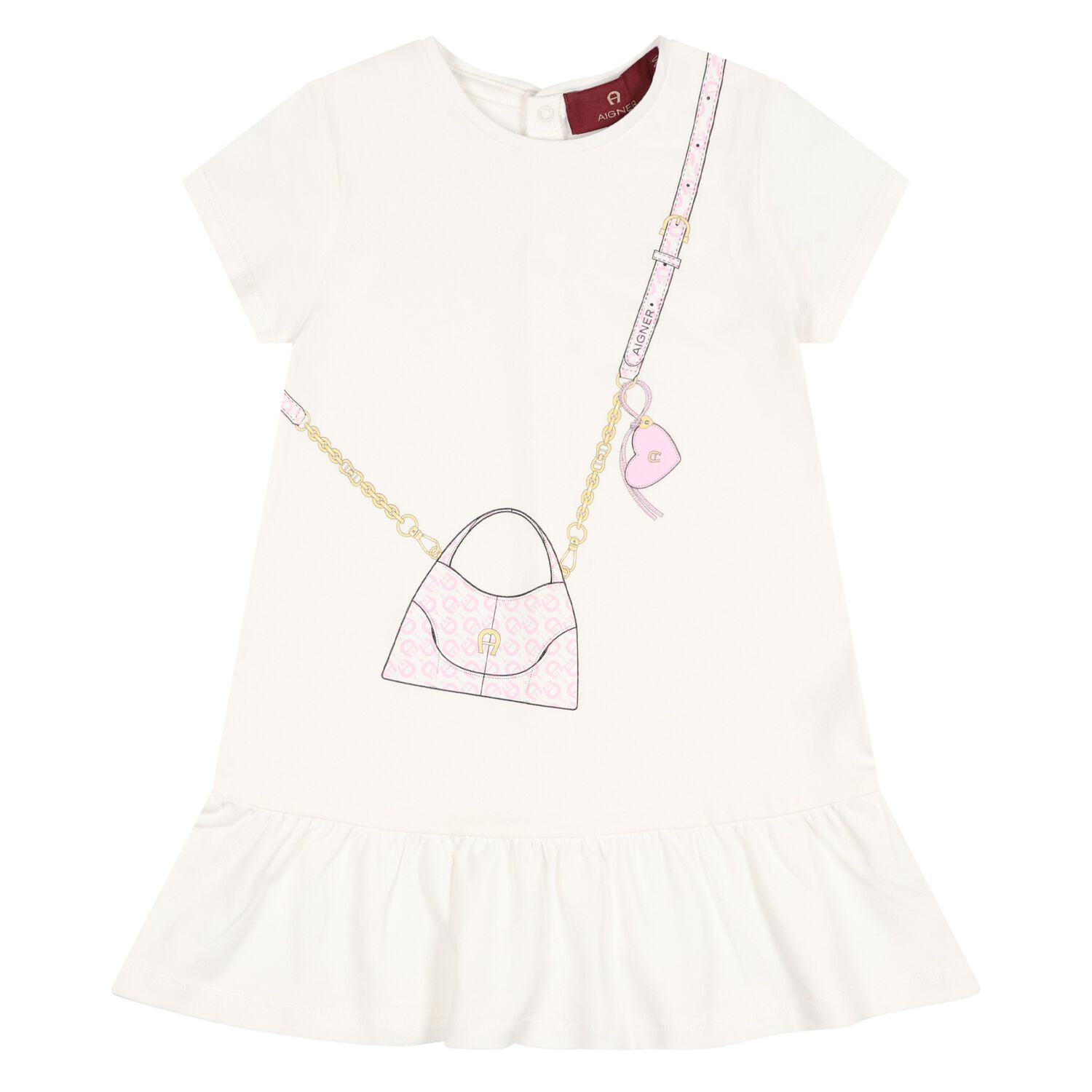 Younger Ivory & Pink Bag Logo Dress, 1, hi-res