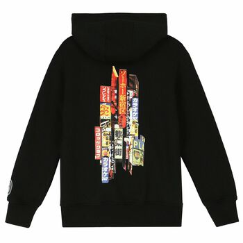 Boys Black Graphic Print Hooded Top