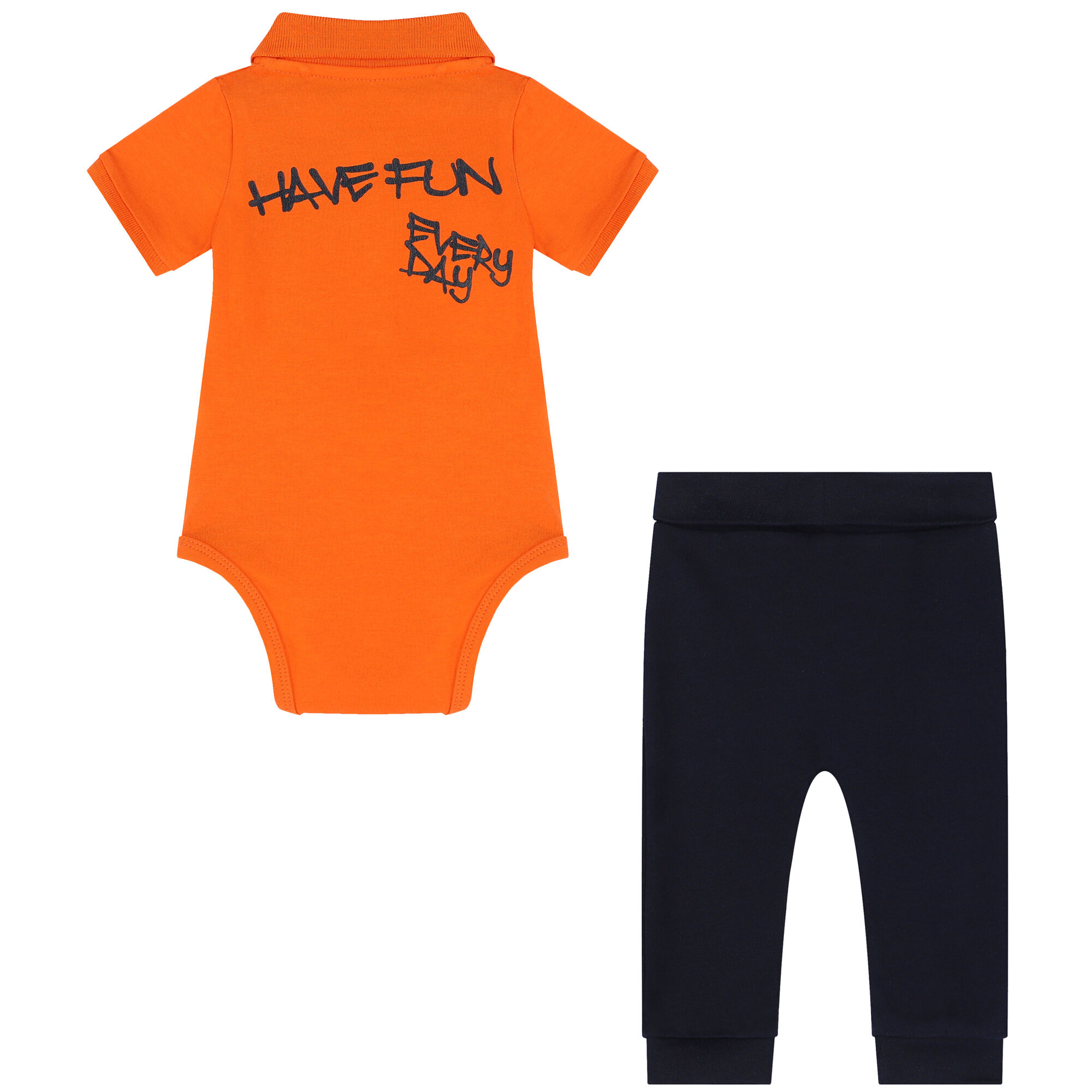 Guess Baby Boys Orange Navy Blue Bodysuit Set Junior Couture UAE