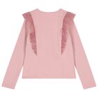 Girls Pink Glittery Tulle Long Sleeve Top, 2, hi-res