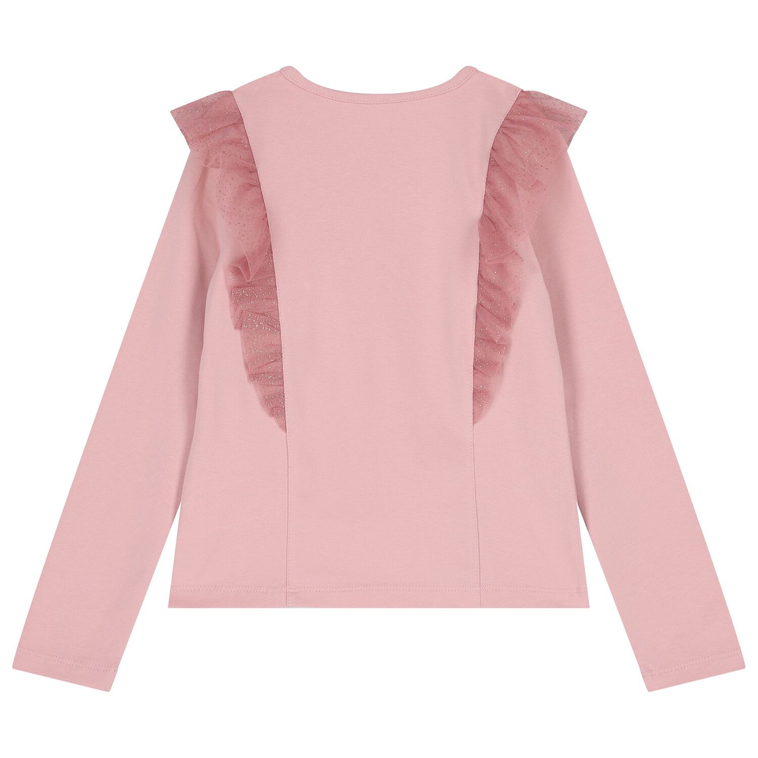 Girls Pink Glittery Tulle Long Sleeve Top, 2, hi-res image number null