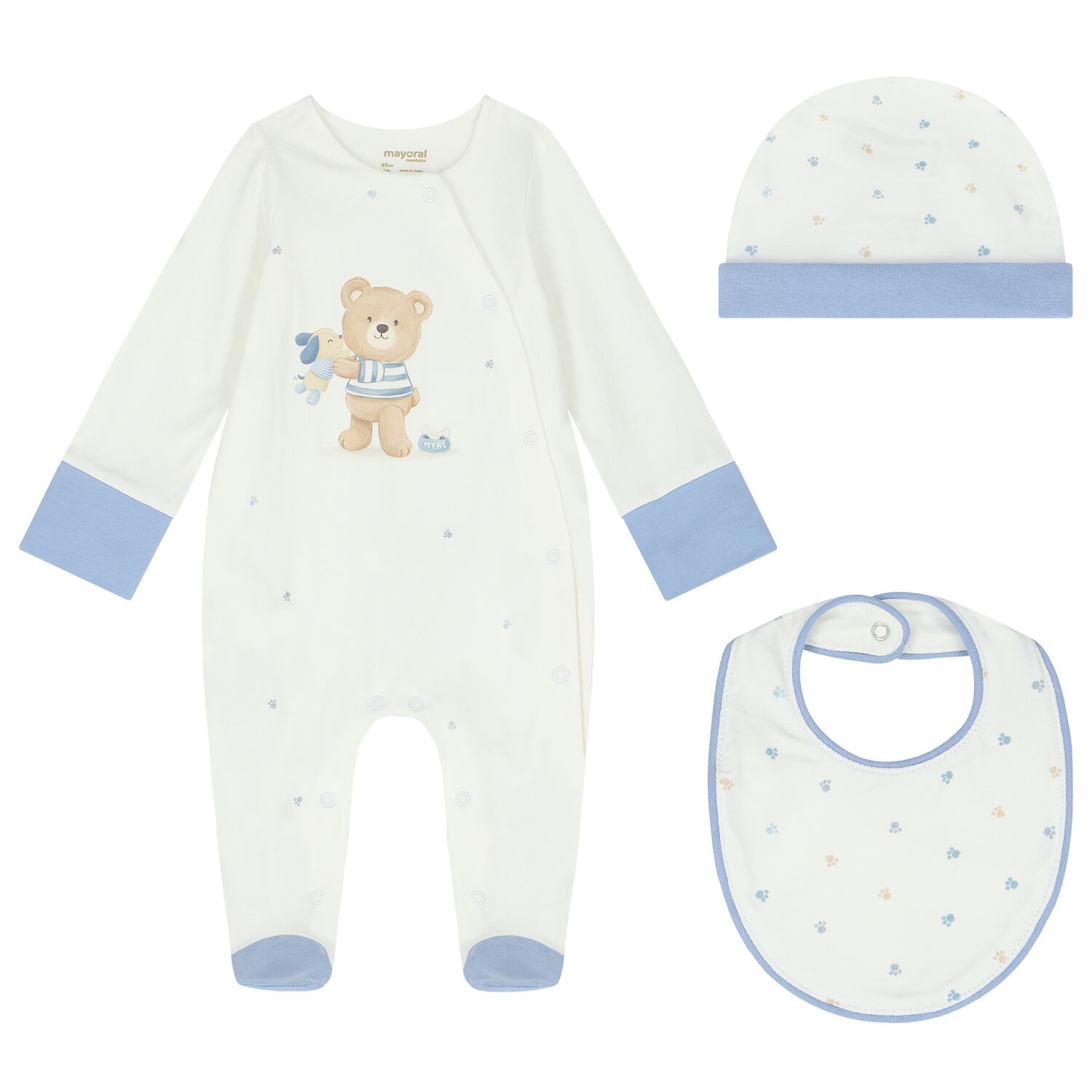 Baby Boys White & Blue Teddy Bear Babygrow Gift Set, 2, hi-res