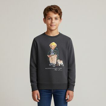 Boys Grey Polo Bear Logo Sweatshirt, 1 Boys Grey Polo Bear Logo Sweatshirt