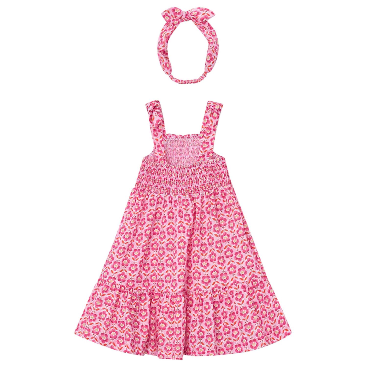 Girls Pink Floral Smocked Dress Set, 2, hi-res