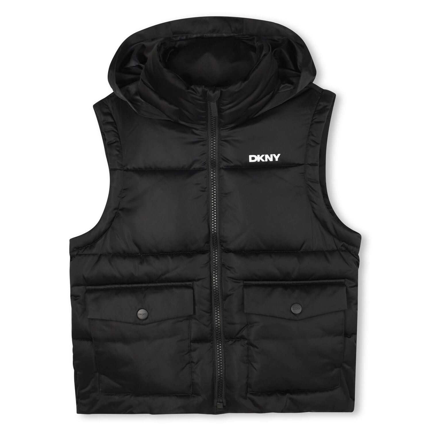 Black Logo Puffer Jacket, 1, hi-res
