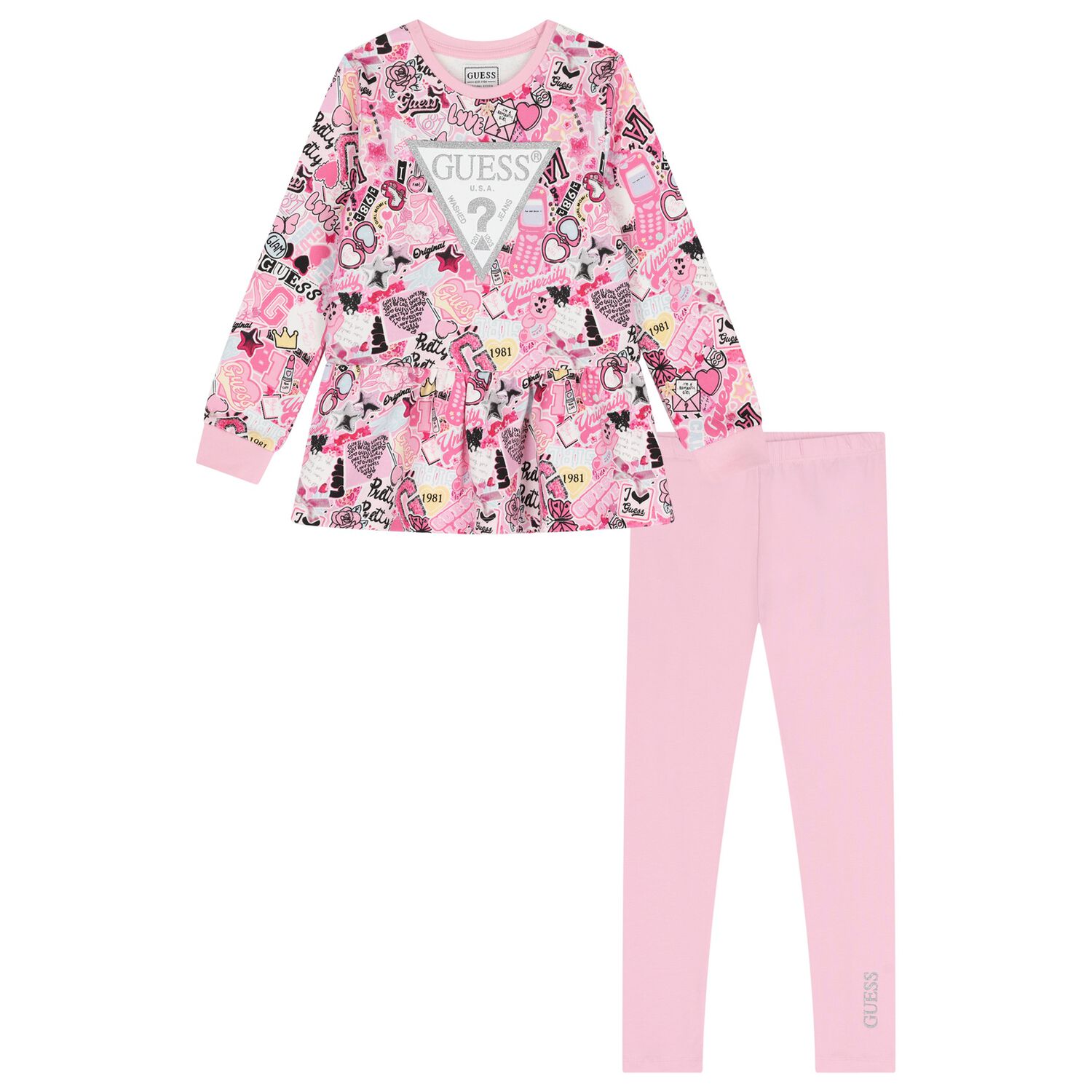 Girls Pink Logo Leggings Set, 1, hi-res image number null