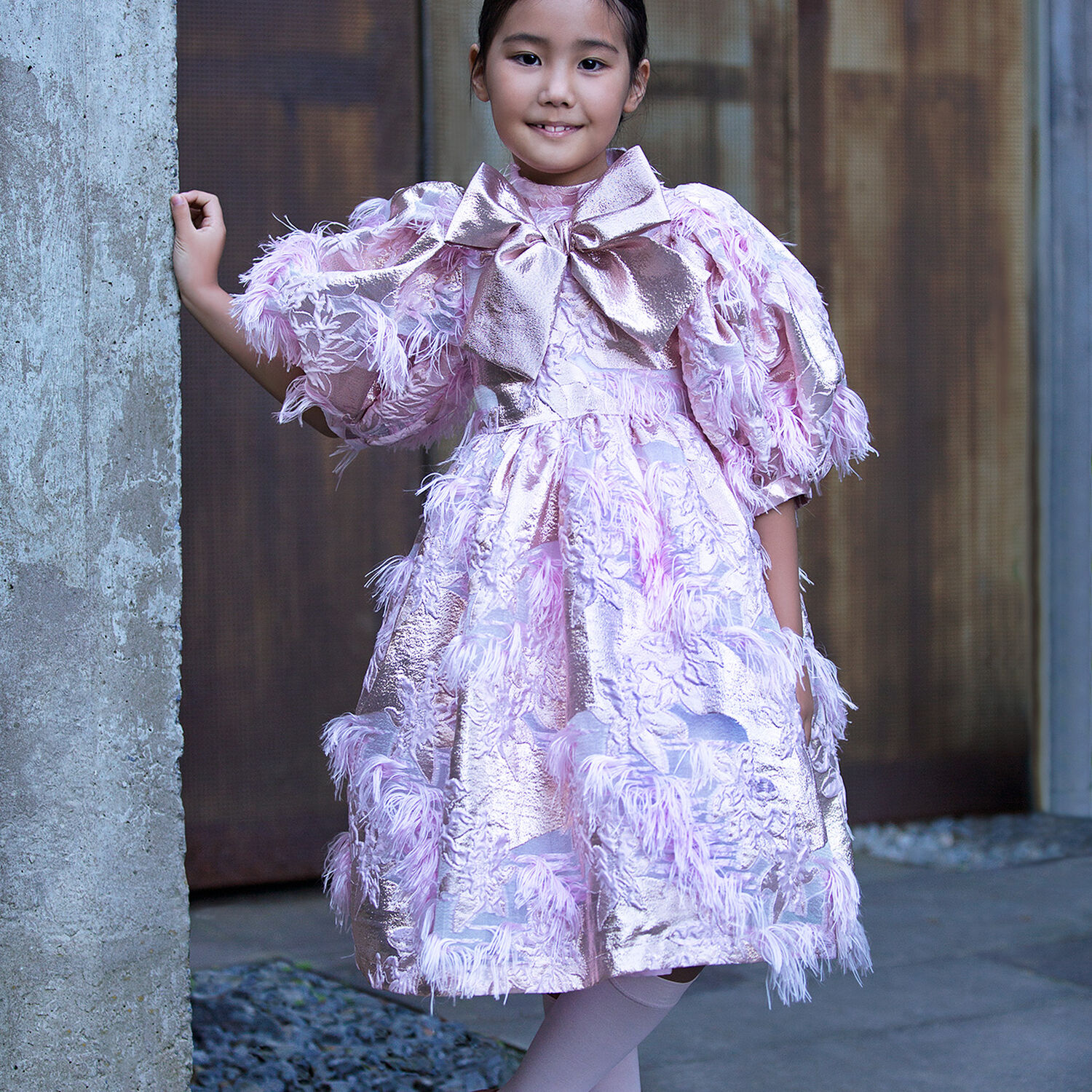 Girls Pink Floral Jacquard Dress, 1, hi-res image number null