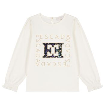 Girls Ivory Logo Long Sleeve Top