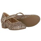 حذاء لامع باللون الذهبي للبنات, 2, hi-res