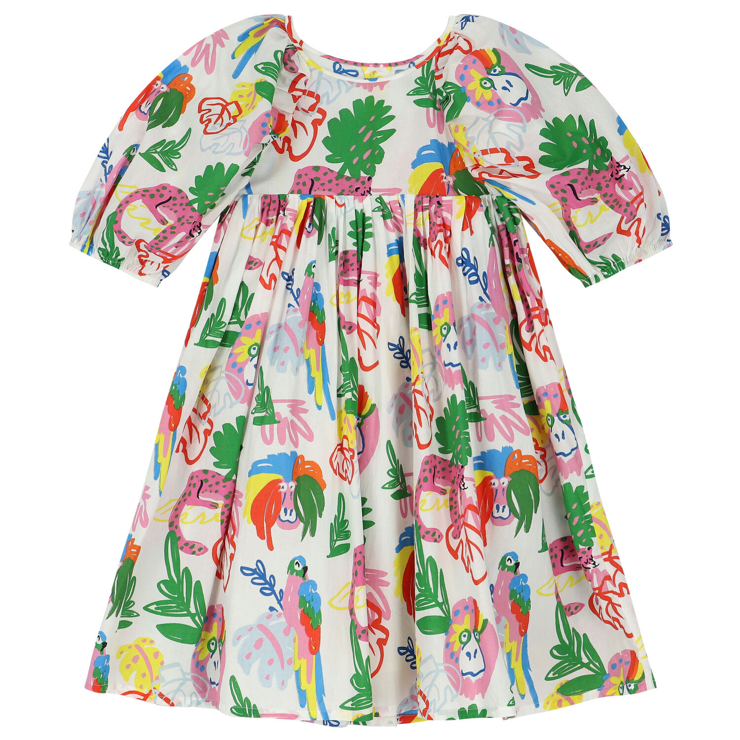 Girls Ivory Animals & Leaves Dress, 1, hi-res