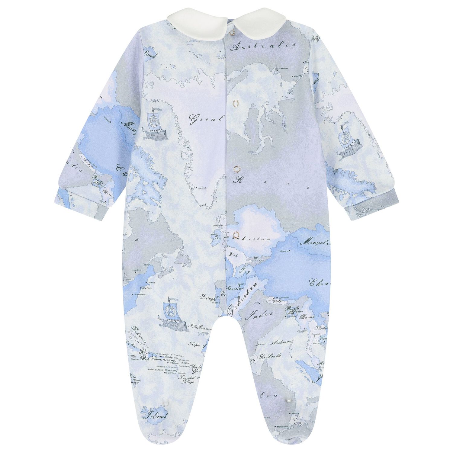 Baby Boys Ivory & Blue Geo Map Babygrow Gift Set, 1, hi-res