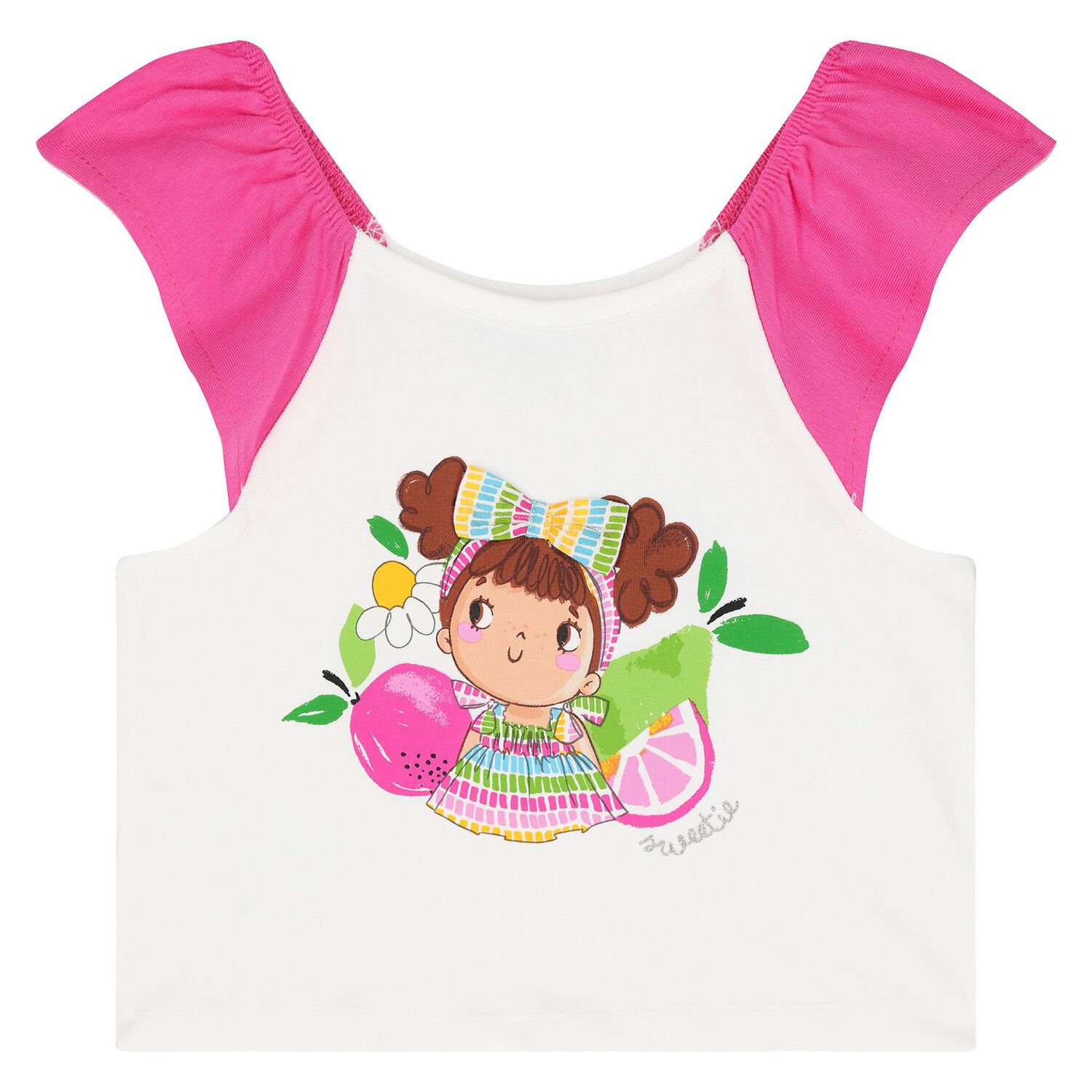 طقم بنات شورت باللون الأبيض والزهري, 1, hi-res