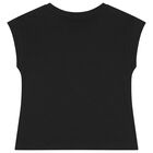 Girls Black Embellished Logo T-Shirt, 2, hi-res