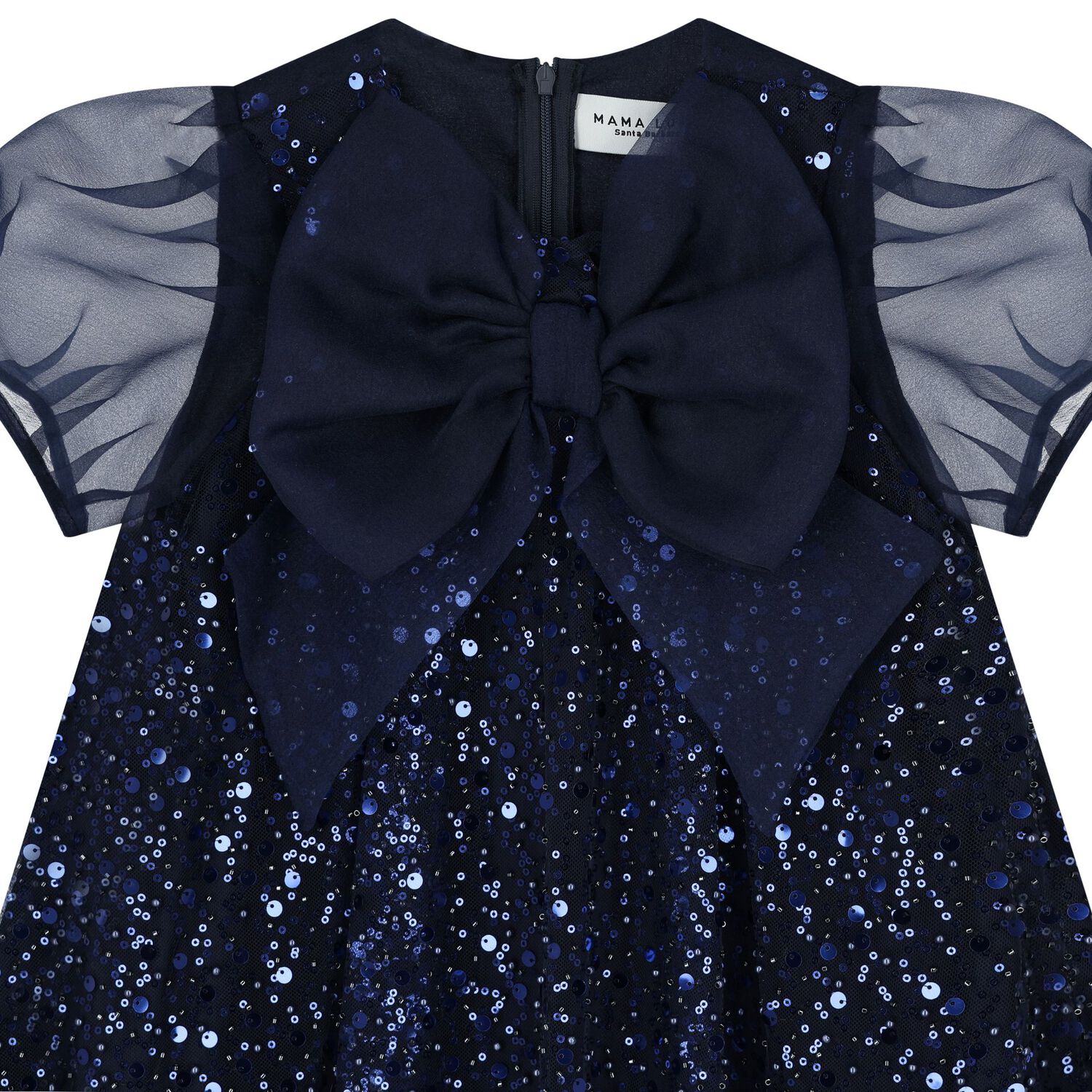 Girls Navy Blue Chiffon & Tulle Sequin Dress, 1, hi-res image number null