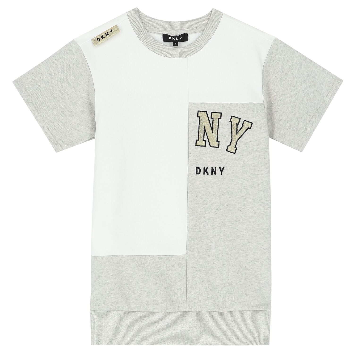 Girls White & Grey Logo Dress, 1, hi-res