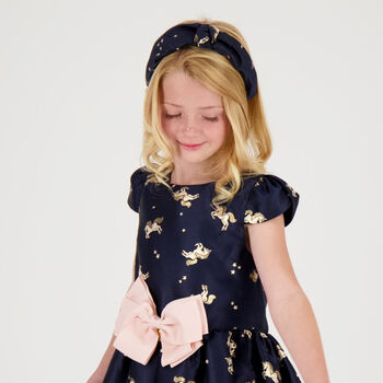 Girls Navy Blue Unicorn Jacquard Hairband