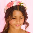 Girls Pink Floral Embroidered Headband, 1, hi-res