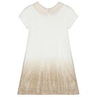Girls White & Gold Embellished Ombre Dress, 1, hi-res