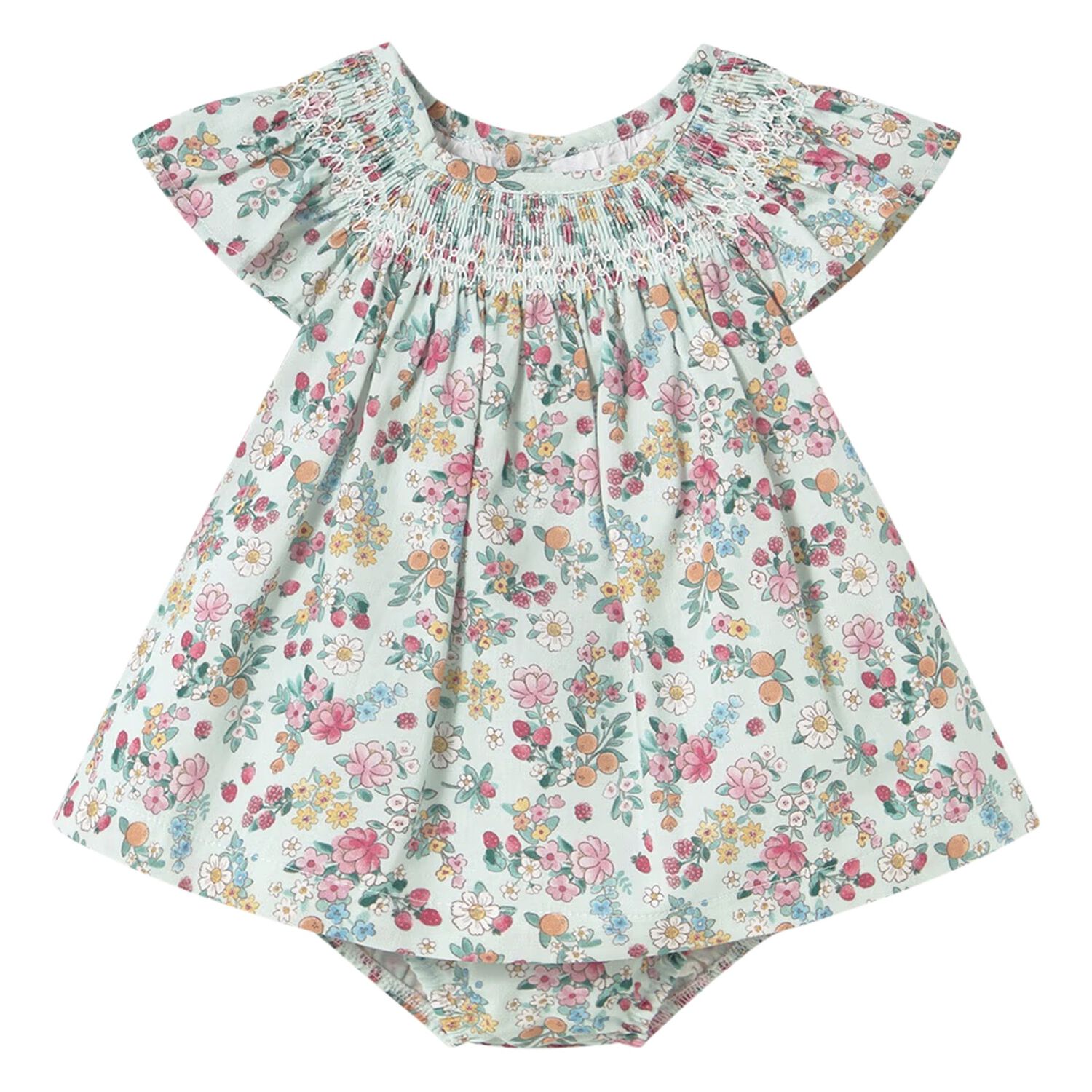 Baby Girls Green Floral Dress Set, 1, hi-res