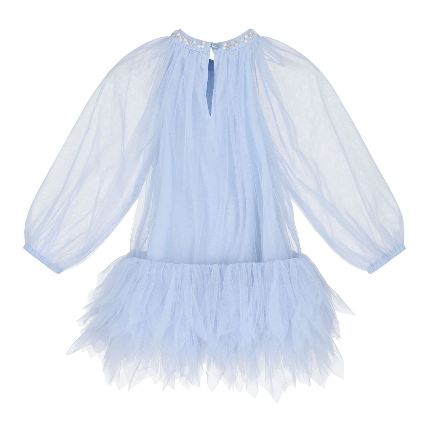 Baby Girls Blue Pearl Tulle Dress, 1, hi-res