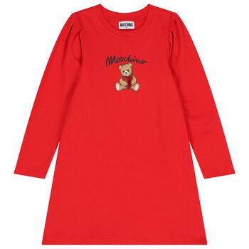 Girls Red Teddy Bear Logo Dress