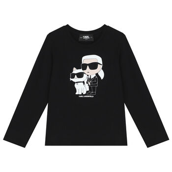 Girls Black Logo Long Sleeve Top