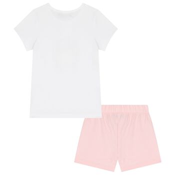 Girls White & Pink Teddy Bear Logo Pyjamas
