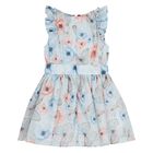 طقم فستان مزين بالزهور والفراشات  باللون الازرق للبنات , 1, hi-res